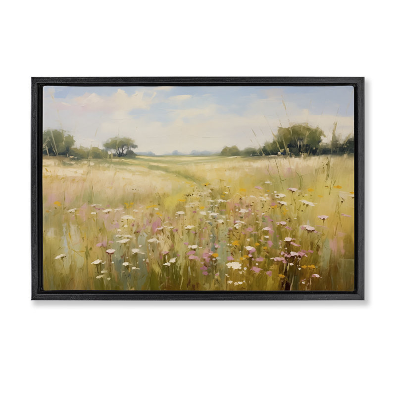  Toile flottante encadrée «Faded Wildflower Field» par LSR Design Studio, Cadre flottant noir de jais, H 17 po x l 25 po