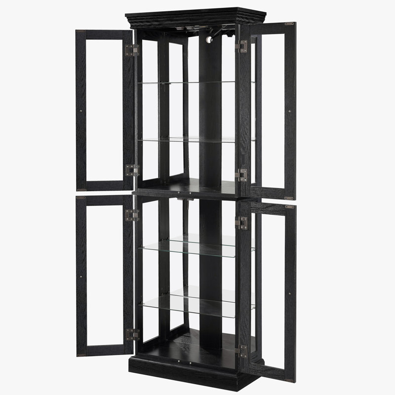 Lighted Glass Curio Display Cabinet, Wooden Frame Storage for Living Room, Kitchen & Pantry, Includes Light Bulb