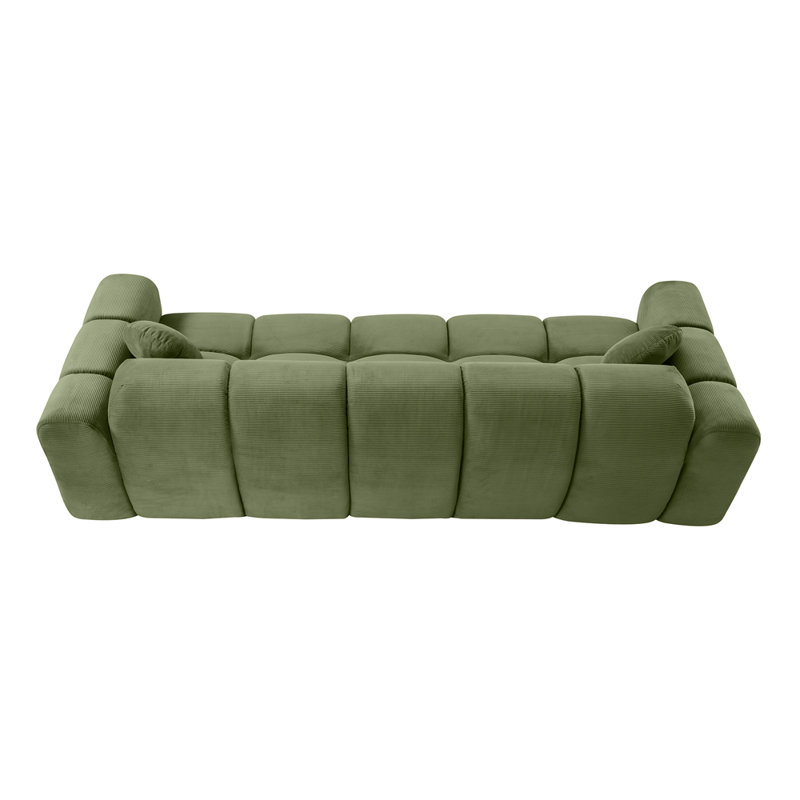 Canapé Compression 3 places avec 2 coussins, Velours côtelé vert