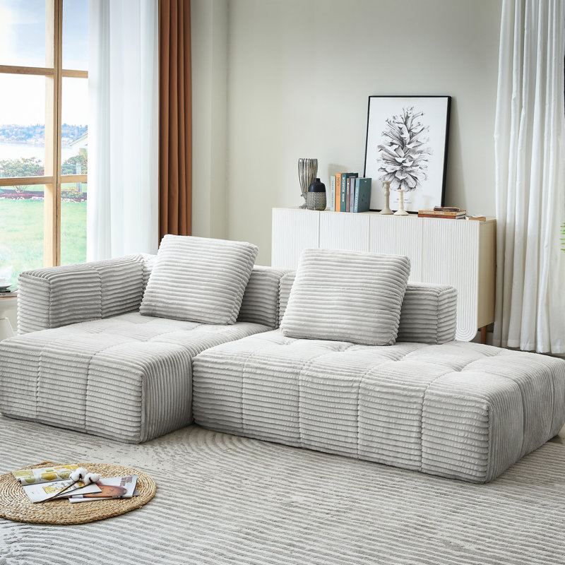 Canapé modulaire en L compressé en forme de L, canapé modulaire en nuage avec méridienne, 3 canapés surdimensionnés pour le salon, tissu velours côtelé doux, coussins à ressorts confortables, design minimaliste, gris, utilisation instantanée