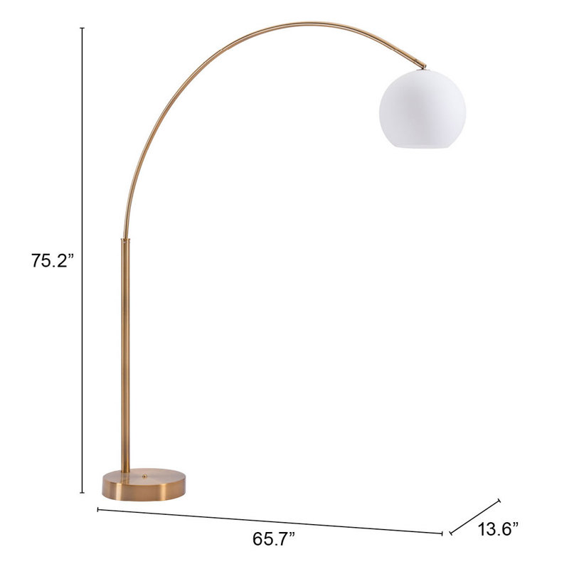 Griffith Brass Arc Floor Lamp with White Globe Shade