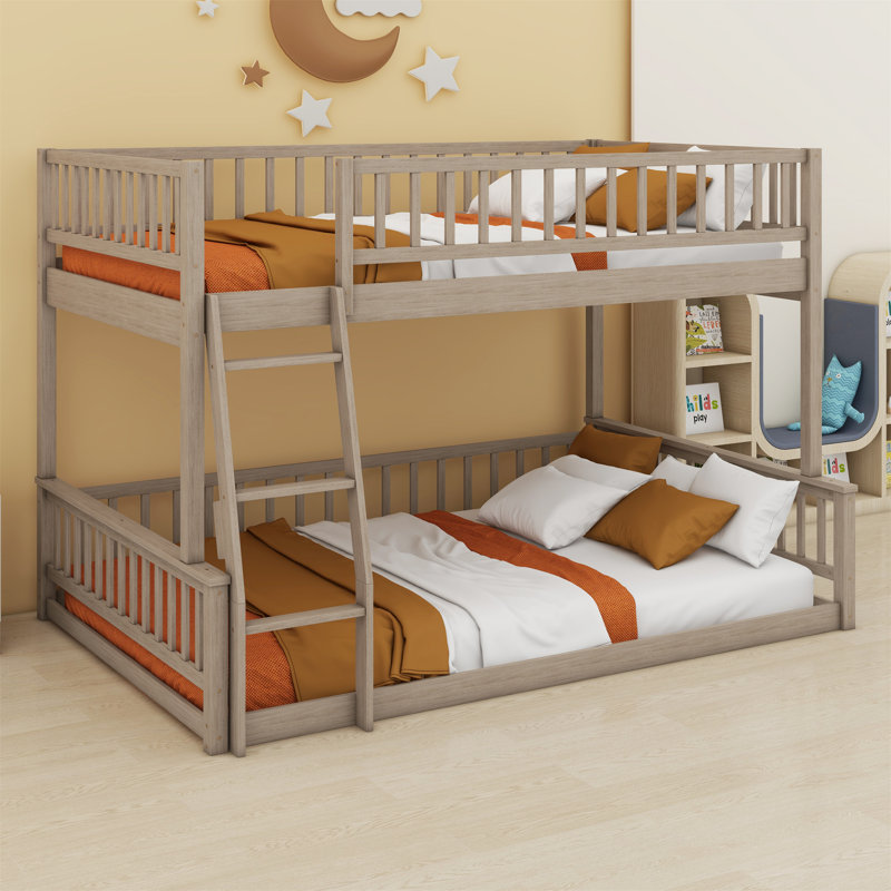 Jonathan Bunk Bed with Wooden Frame & Ladder, Walnut, Full XL over Queen