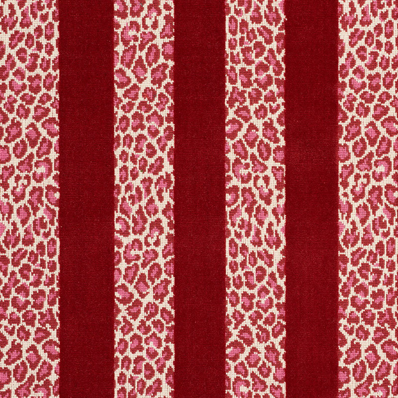 Tissu en velours à rayures Schumacher x Timothy Corrigan Guepard, Rouge