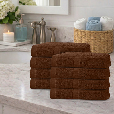 Ensemble de 8 serviettes Willow - 100% coton peigné, 630 g / m² de qualité supérieure, chocolat, ultra doux et très absorbant (8 essuie-mains)