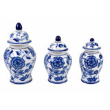 Set of 3 Blue & White Flower Food Safe Jars