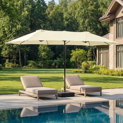 14.4 Ft Patio Umbrellas With Base Included, Large Outdoor Double-sided Rectangle Market Umbrella With Crank Handle,  Outside Umbrella For Backyard, Poolside & Lawn, Beige