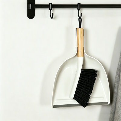 Bamboo Handle Broom And Dustpan Combination - Simple White Household Cleaning Set