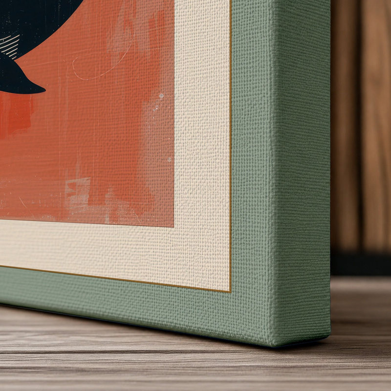 Whale in Geometry Mid-Century - Wrapped Canvas, 30x20 - 76.2 x 50.8 cm, Sage Border