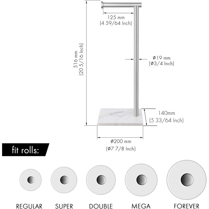 Modern Freestanding L-Shaped Toilet Paper Holder with Square Marble Base, Stainless Steel Floor-Standing Towel Holder, Non-Slip Stable Design for Bathroom