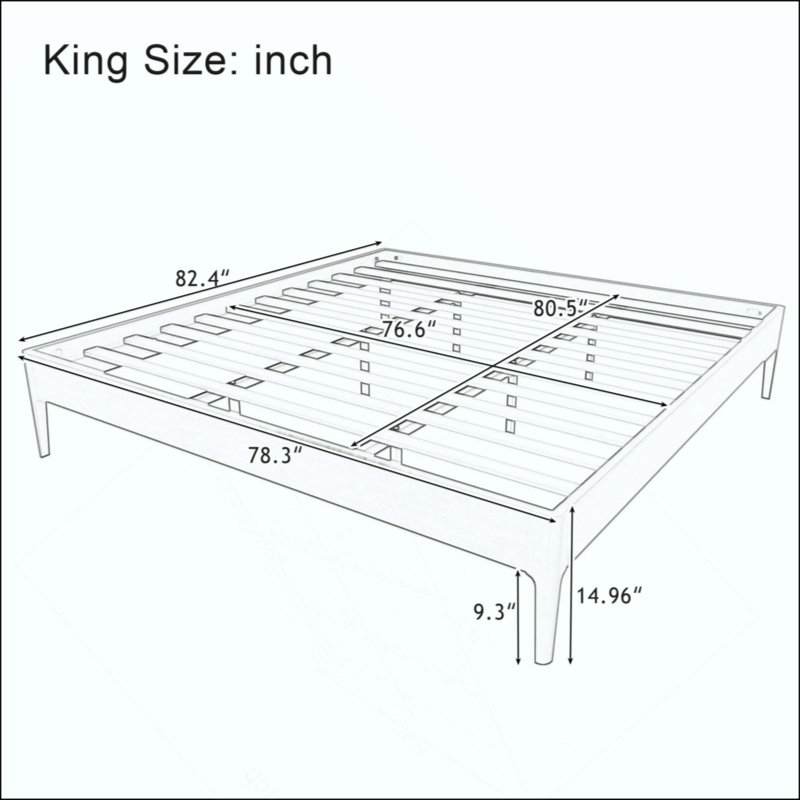 Structure de lit plateforme en bois de bambou massif et solide, avec support en lattes de bois, style moderne et minimaliste, aucun sommier tapissier requis, assemblage facile