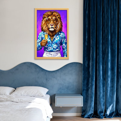 Animaux lion portant des lunettes et un cigare avec champagne
