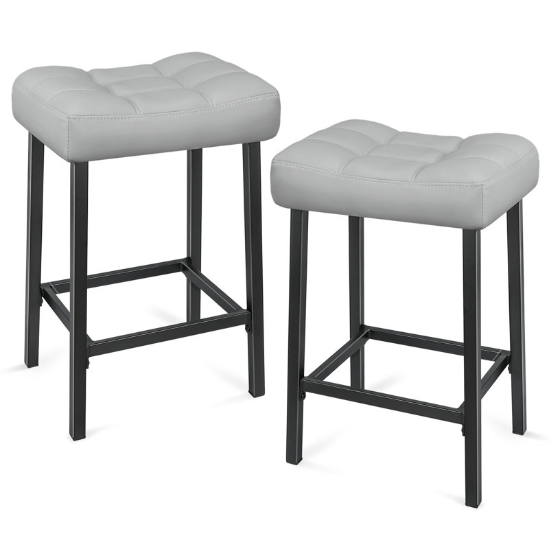 24 Inches Modern Double Needle Barstools With Metal Base, Gray