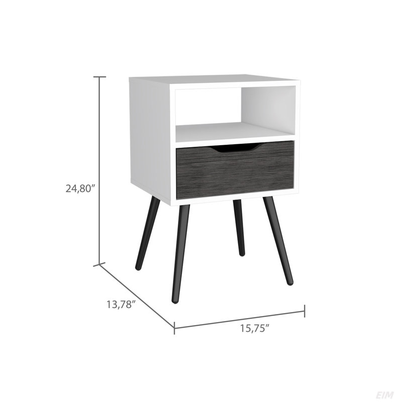 Table de chevet 1 tiroir 1 tablette, plateau supérieur, Fumé