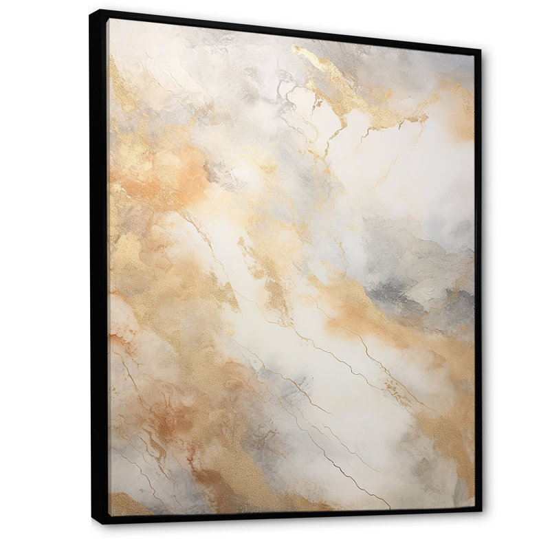 " Gold White Marble Geode Magic V ", Black Floater Framed Canvas, 44" H x 34" W x 1.5" D