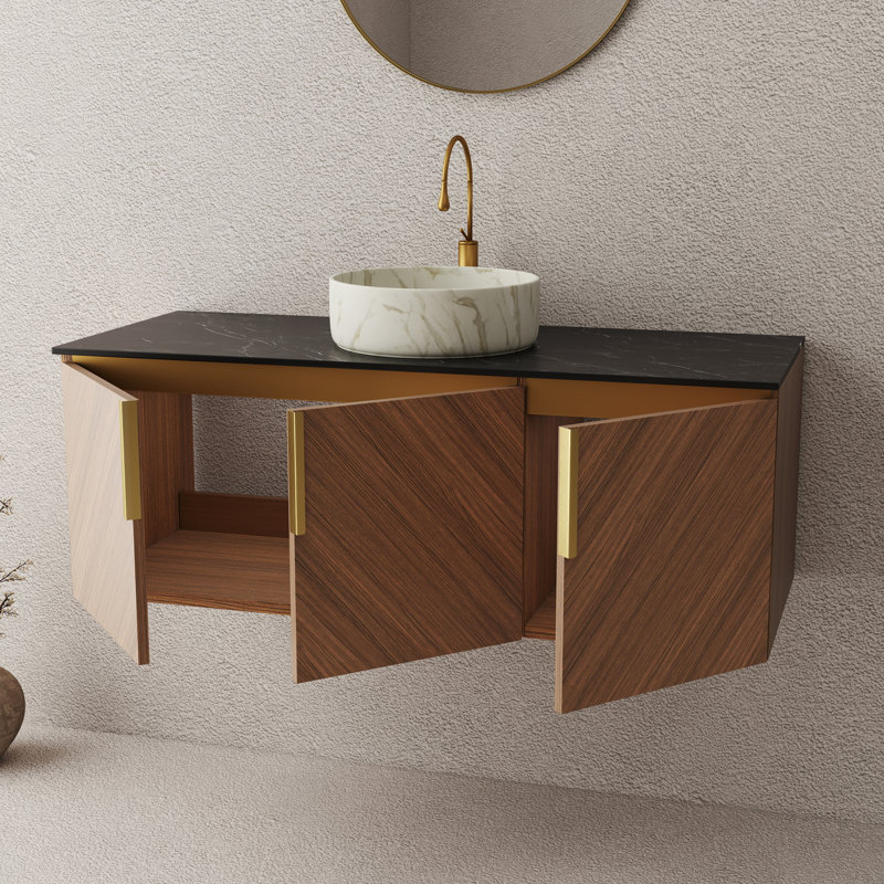 Armoire de salle de bain murale en contreplaqué avec 3 portes, Gris clair