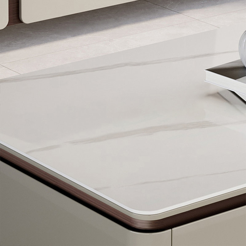 Table basse White Stone + Bois manufacturé, Blanc, H 16,14 po x L 59,06 po x l 33,46 po