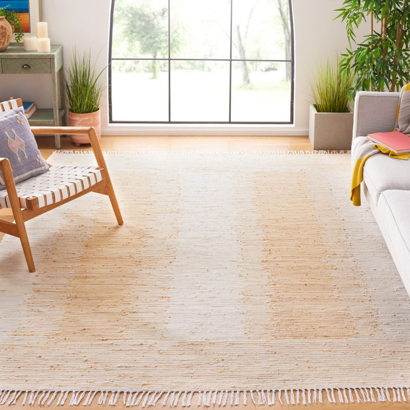 Tapis beige en coton tissé à la main Annia, Rectangle 8 pi x 10 pi