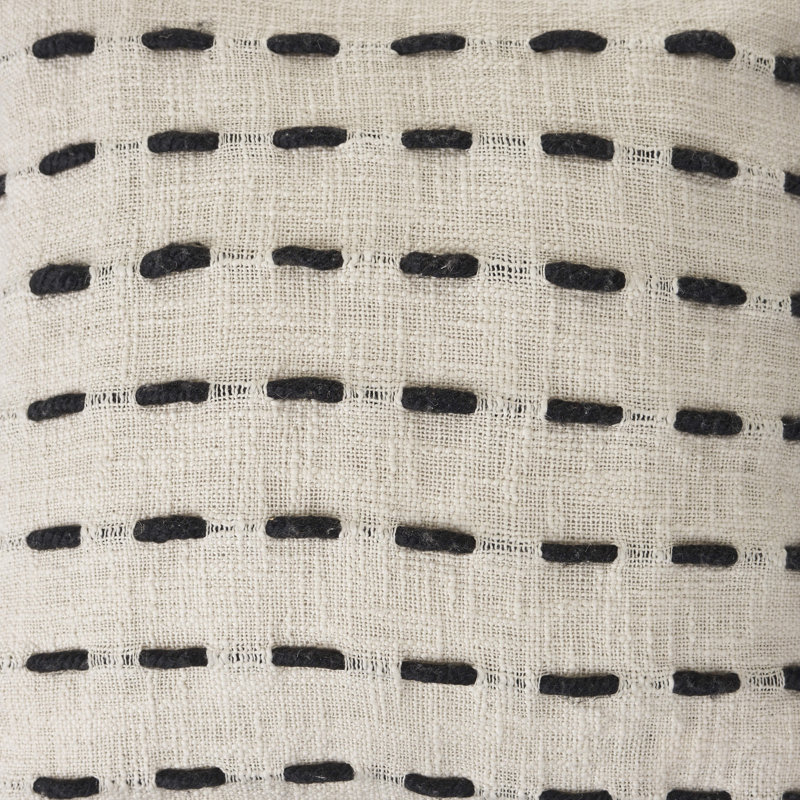 Square Black and Cream Embroidered Tasseled Throw Pillow