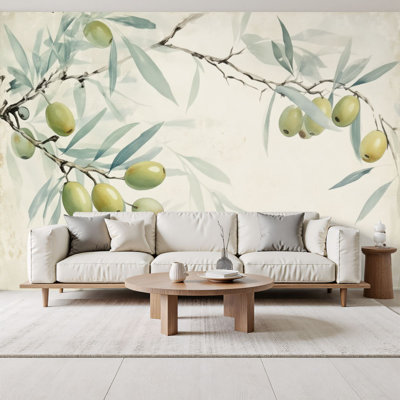 Peel and Stick Wallpaper Olive Branch Green Olives Soft Leaves Light Wall Murals 69"H x 96"W Removable PVC Wall Paper Self-Adhesive Wall Decor for Bedroom Living Room Home Office Bathroom Nursery