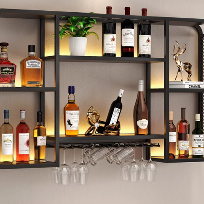 Petit support à vin mural, H 27,5 po x l 39,3 po x P 7,8 po, Noir, noir, noir, noir