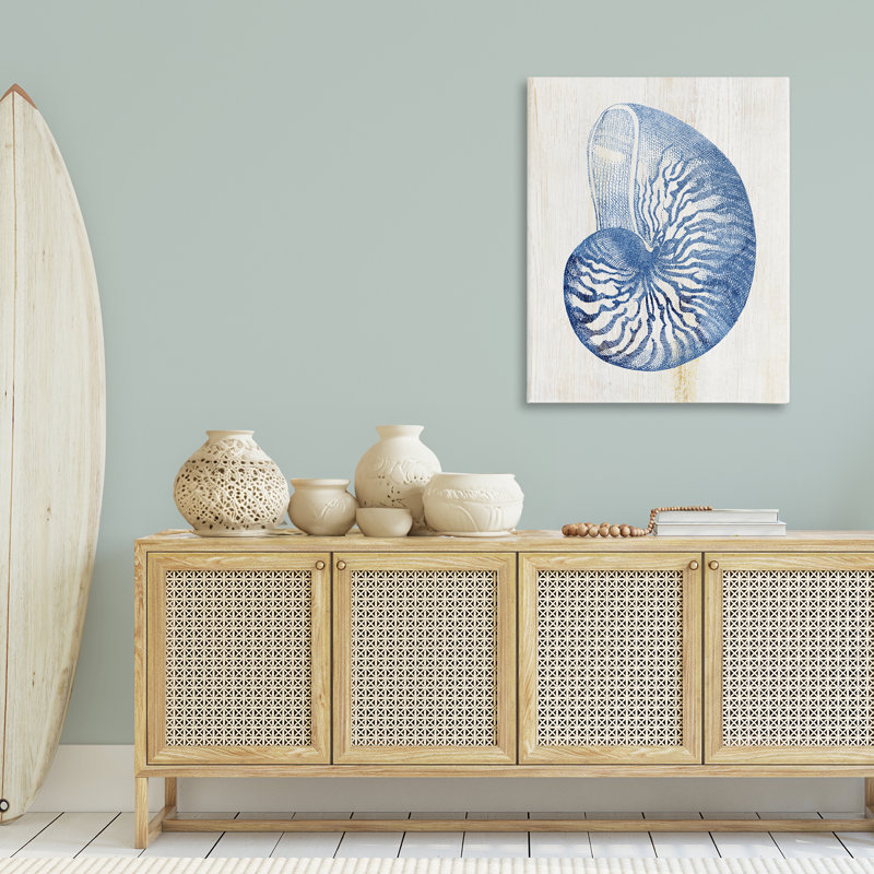 Toile de coquillage bleu Nautilus, design par Susan Arnot, H 40 po x l 30 po