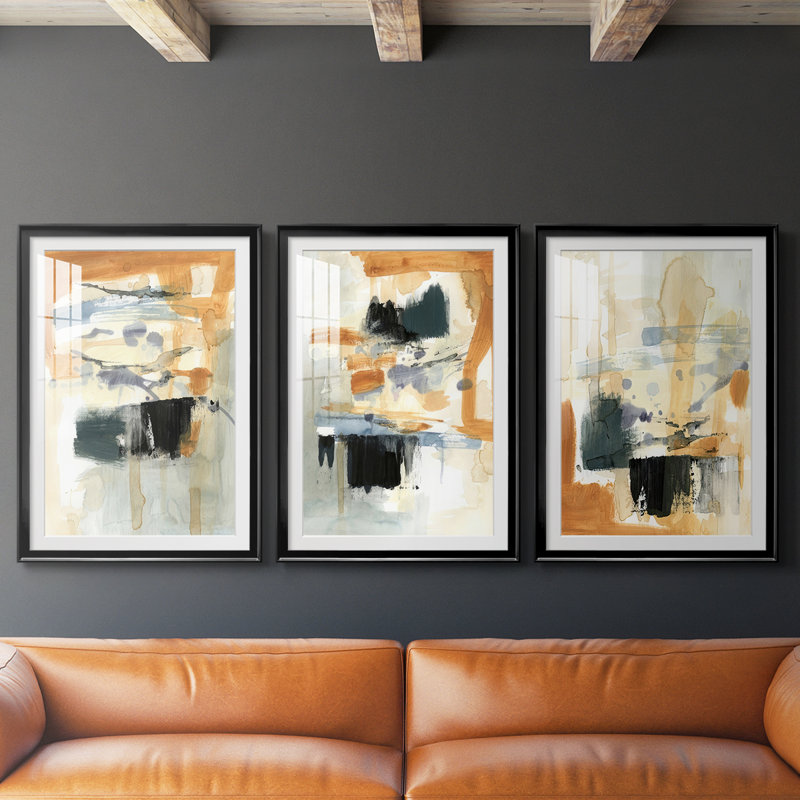 Seria I - reproduction sur mesure encadrée de qualité supérieure - 3 pièces, H 21 po x l 30 po, Noir