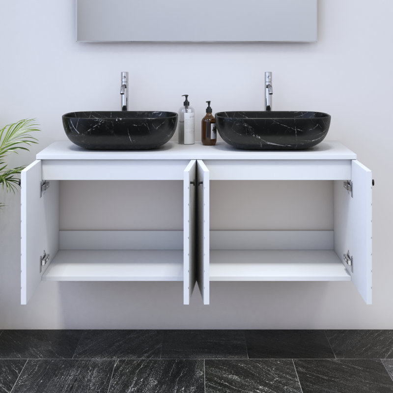 Meuble-lavabo double 47,2 po avec comptoir Karaya, Noir, Blanc