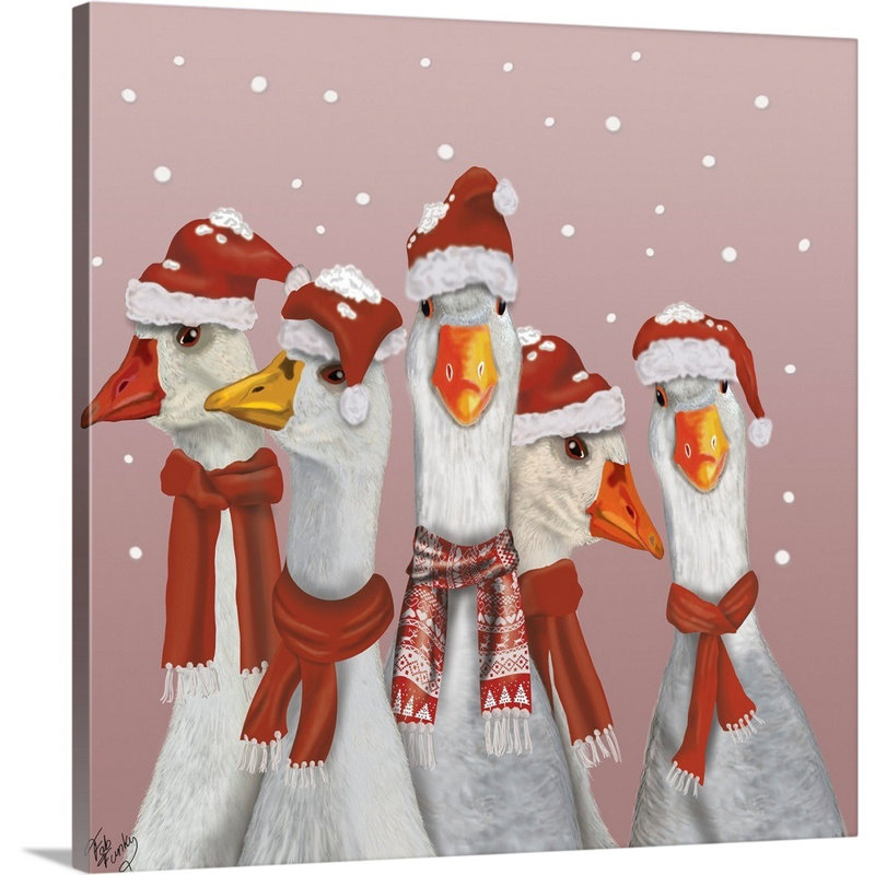 «Christmas Gaggle of Geese», reproduction d'art sur toile, Toile tendue, H 16 po x l 16 po x P 1,25 po