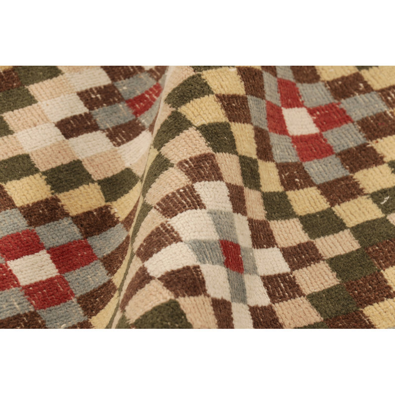Vintage Turkish Rug, Beige And Brown With Diamond Geometric Pattern – Rug & Kilim