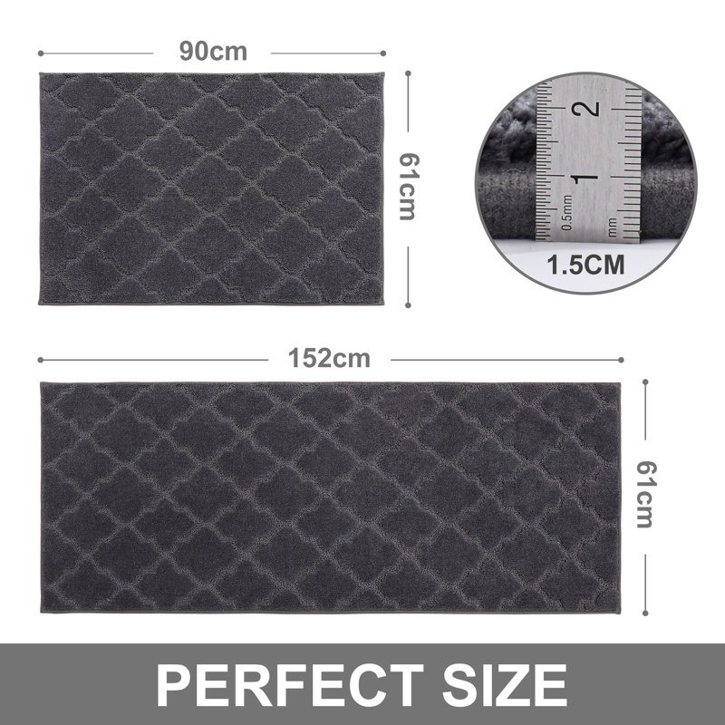 Muhd Kitchen Mat Set of 2, Rectangle 2' x 3'+ 2' x 5', Dark Gray