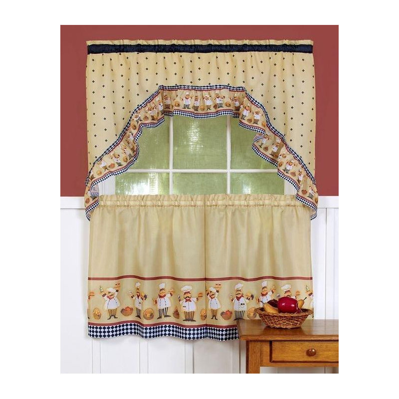 Ensemble de rideau de cuisine 2 pièces cucina di amore traditionnel élégance Cadey
