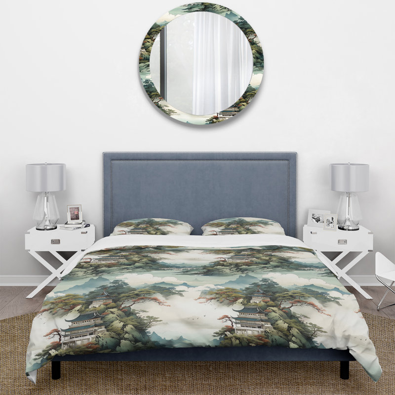 Ink China Landscape I - Chinese Duvet Cover Set, King Duvet Cover + 2 King Shams