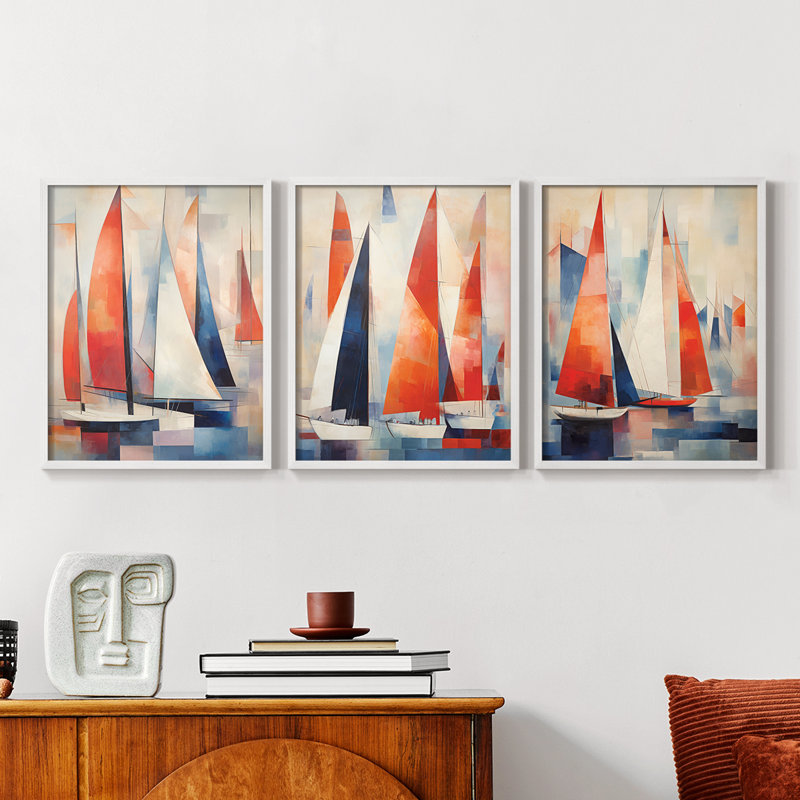 Série Sea and Shore XCIX - Ensemble de 3 estampes numériques - Prêt à accrocher, Blanc, H 10 po x l 24 po