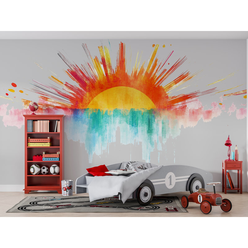 Adhésif mural arc-en-ciel pour chambre d'enfant - Adhésif décoratif abstrait coloré au-dessus d'un lit, d'une salle de jeux ou d'une salle de classe 087Mv