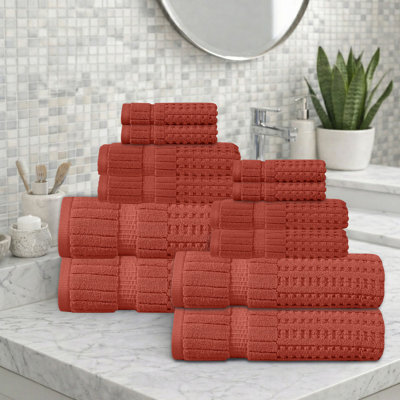 Ensemble de serviettes 12 pièces Willow - 100% coton peigné, qualité supérieure 630 g / m², corail, ultra-doux et très absorbant (ensemble de 4 serviettes de bain, 4 essuie-mains, 4 serviettes de toilette)