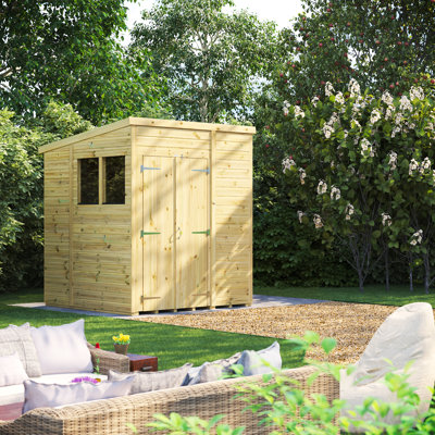 Powersheds 6 x 6ft Premium Pressure Treated Timber Pent Garden Shed, Double Doors