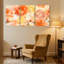 Plantes et fleurs, aquarelle florale, orange, rose, jaune, ensemble de 3 impressions sur toile-151636591