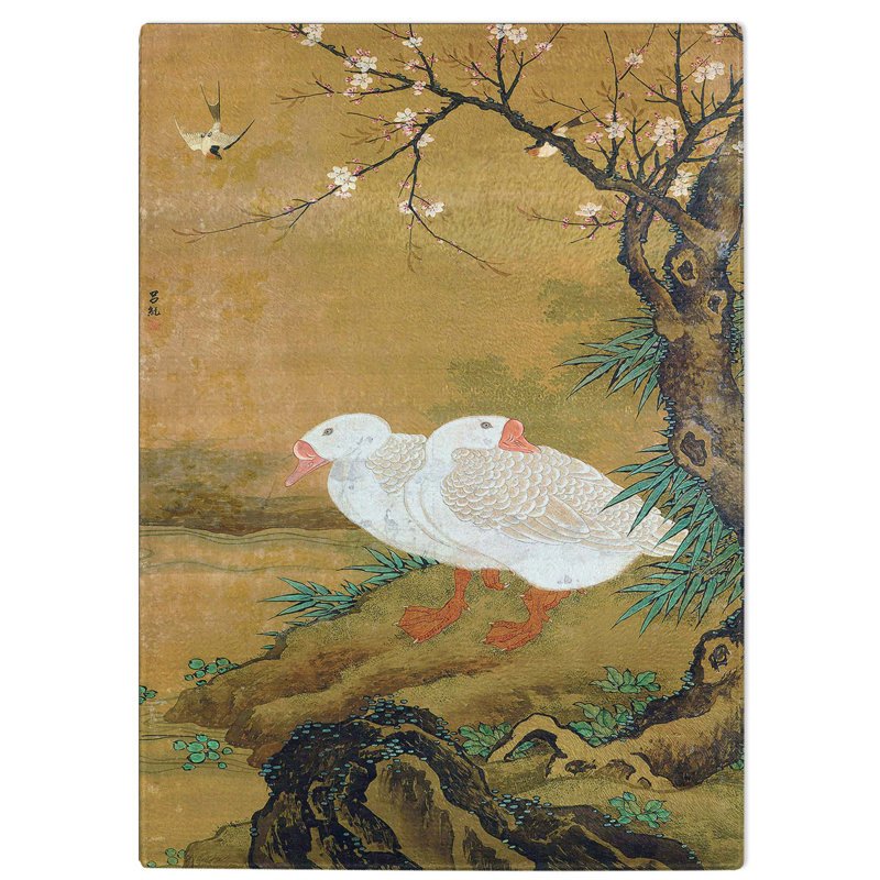 Tempered Glass Two Geese by Lu Ji Chopping Board, 28.5 cm W x 39 cm L