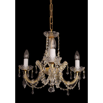 Hersh 3 Light Chandelier In Gold Finish Trimmed With Strass Crystals
