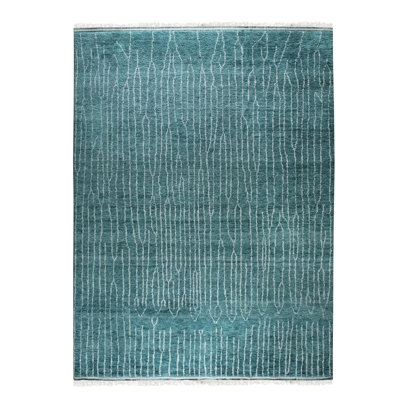 Berber Moroccan Green Hand Knotted Wool Area Rug