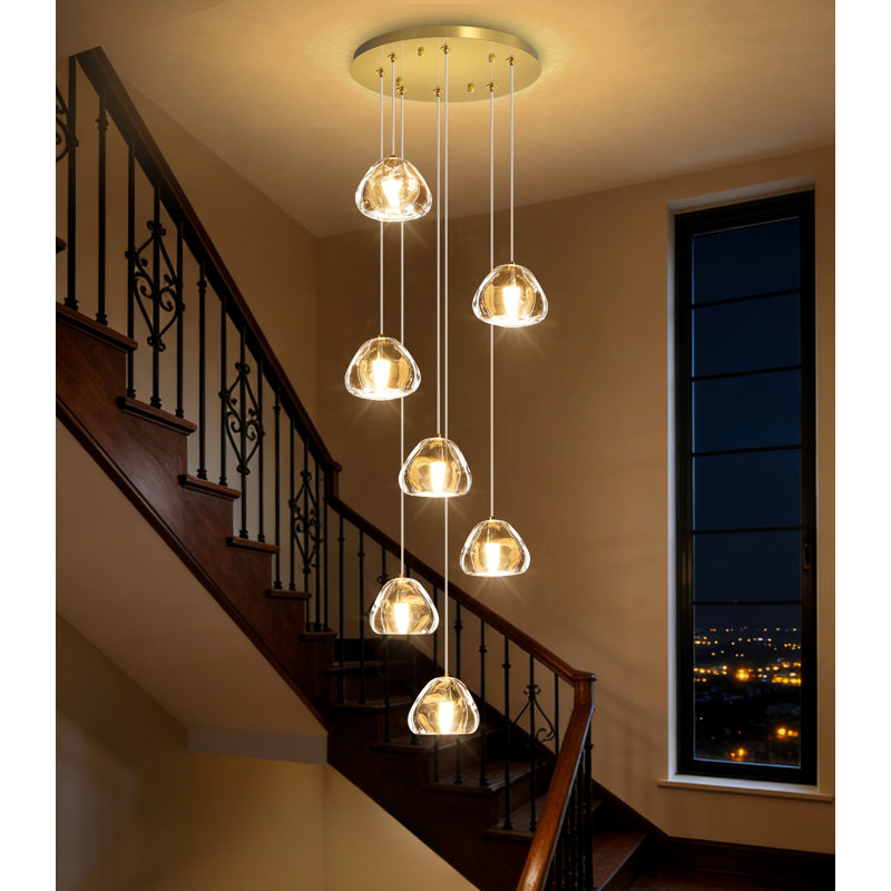 7 Lights Glam Crystal Pendants Chandelier, Gold