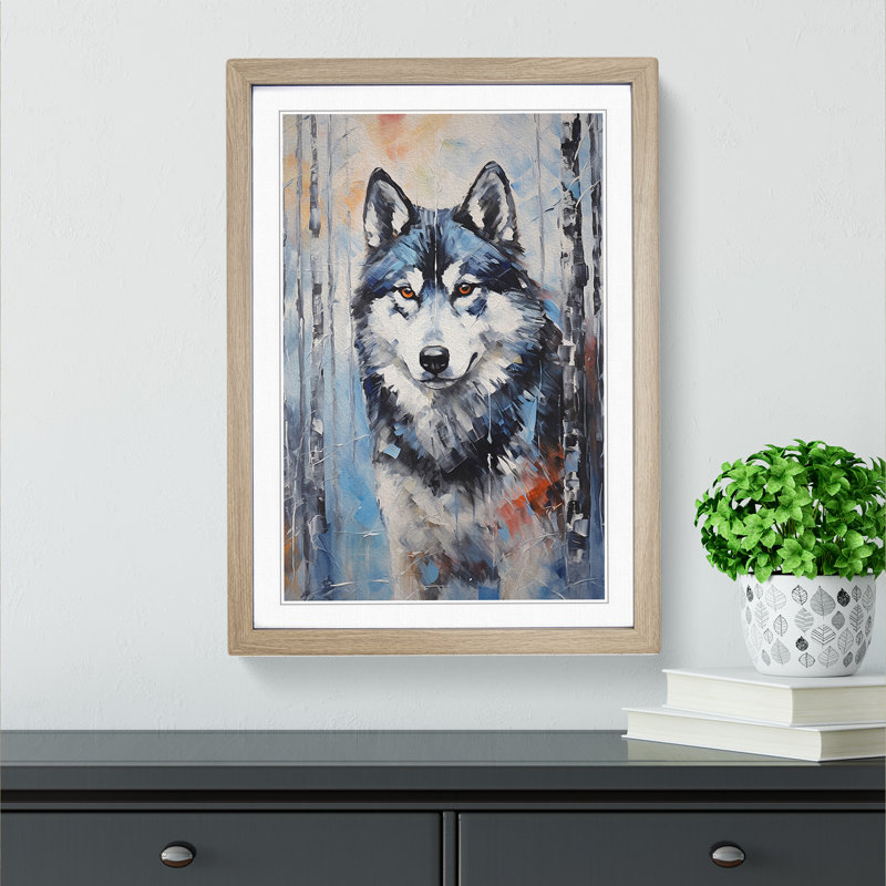 Husky Expressionism - Framed Print, 64cm H x 46cm W x 2cm D, Oak Framed