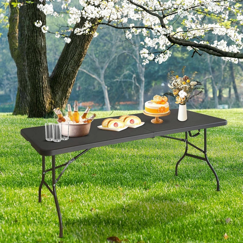 Table pliante 6 pi, table en plastique portative pour le camping, pique-niques, fêtes, table pliable à charge élevée, Noir
