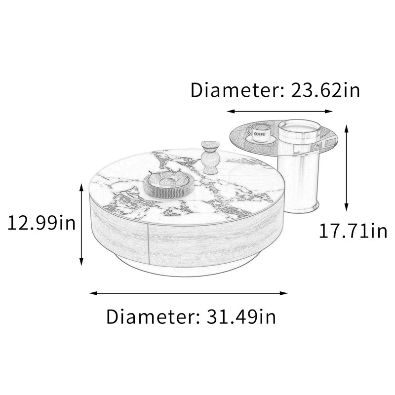 Ensemble de petites tables basses pour petit salon, 12.99" H x 31.49" W x 31.49" D, Dark Grey/Black Top/Brown/Black Base