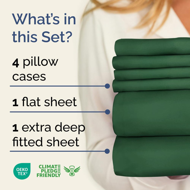 6 Piece Extra Deep Pocket Sheet Set, Cooling & Breathable Bed Sheets, Soft Hotel Luxury Bedding, Fits 18–24 Inch Mattress