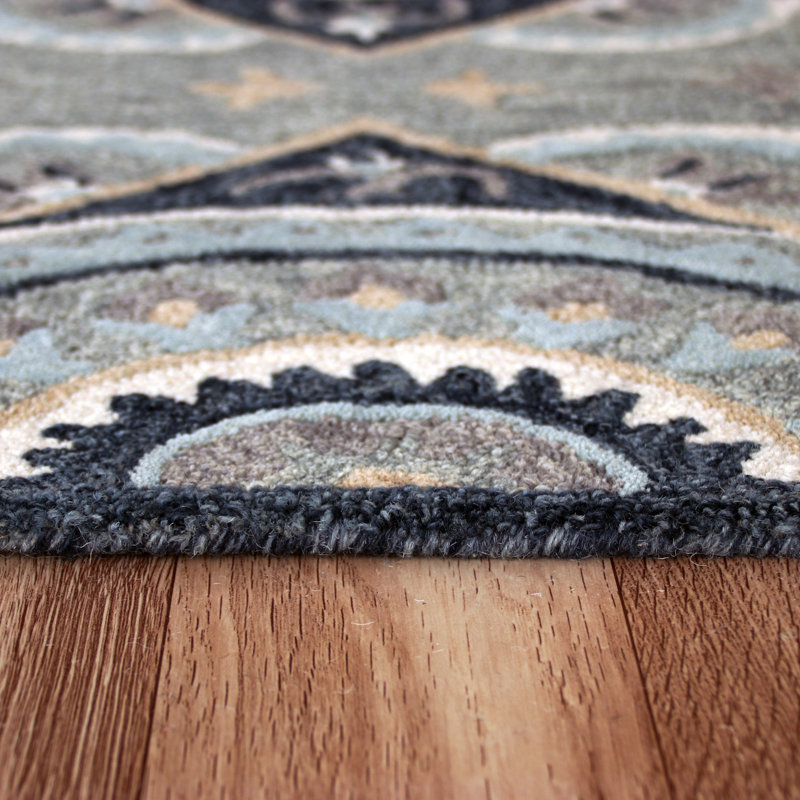 Wool Geometric Rug, Half Circle 2'3" x 3'10"