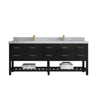 Parker 84 In. W X 22 In. D Double Sink Bathroom Vanity In Black With 2 In.