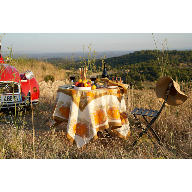 Pumpkin Tablecloth in Orange & Mustard, 90" L x 90" W, Yellow