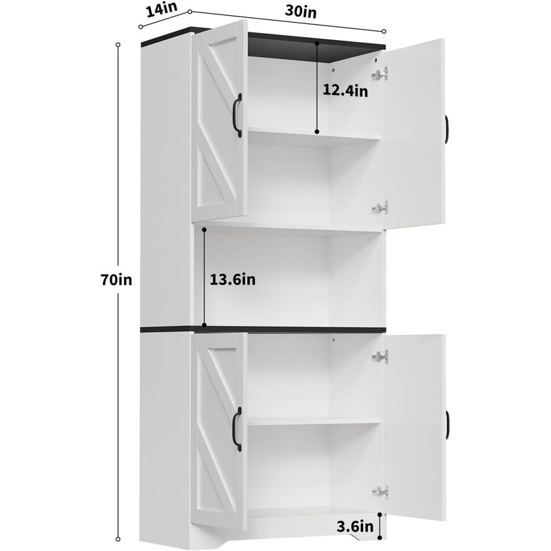 69" Kitchen Pantry Storage Cabinet, Farmhouse Kitchen Hutch Cabinet with 4 Doors & 2 Adjustable Shelves, Freestanding Cupboard with Microwave Stand for Dining Room,Living Room