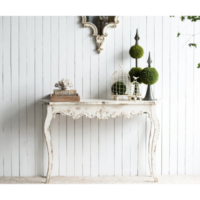 Console de 46,1 po x 16,5 po x 29,9 po Whitewash avec pieds pour grand lit, 50% bois de sapin, 18,9 lb, salon à couloir mince